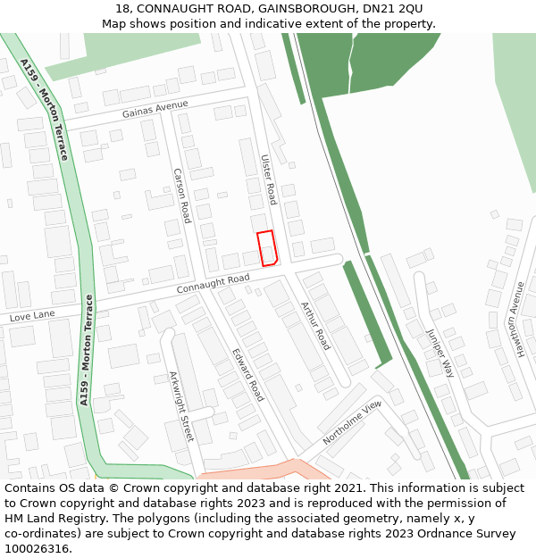 18, CONNAUGHT ROAD, GAINSBOROUGH, DN21 2QU: Location map and indicative extent of plot