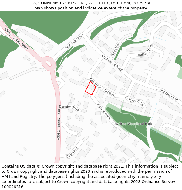 18, CONNEMARA CRESCENT, WHITELEY, FAREHAM, PO15 7BE: Location map and indicative extent of plot