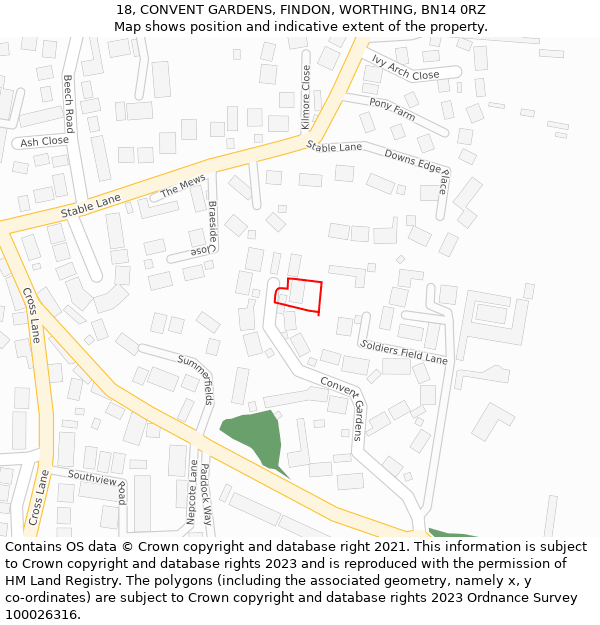 18, CONVENT GARDENS, FINDON, WORTHING, BN14 0RZ: Location map and indicative extent of plot