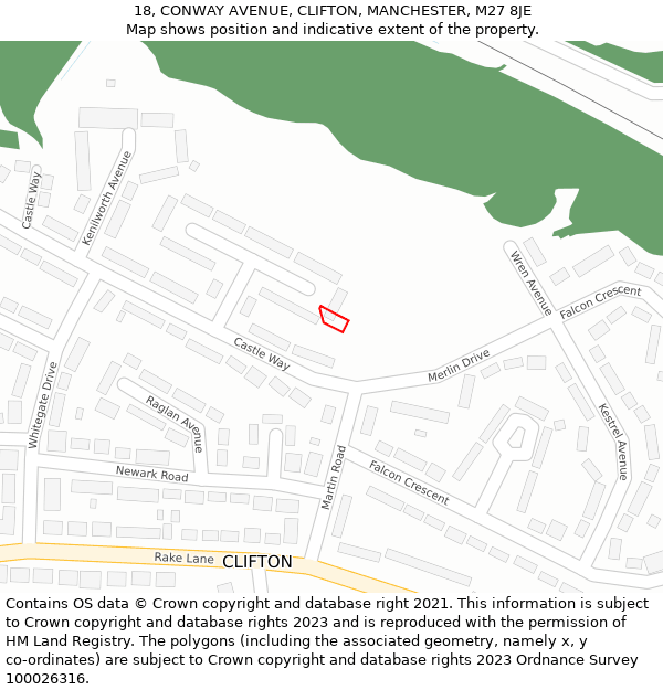 18, CONWAY AVENUE, CLIFTON, MANCHESTER, M27 8JE: Location map and indicative extent of plot