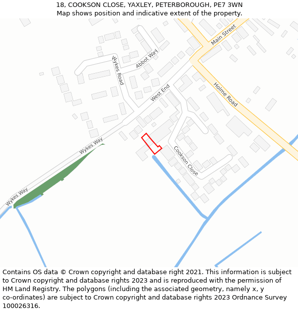 18, COOKSON CLOSE, YAXLEY, PETERBOROUGH, PE7 3WN: Location map and indicative extent of plot