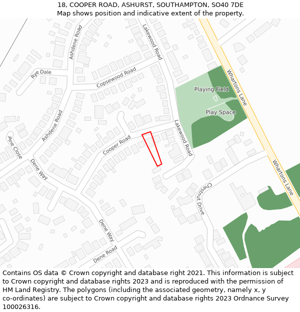 18, COOPER ROAD, ASHURST, SOUTHAMPTON, SO40 7DE: Location map and indicative extent of plot