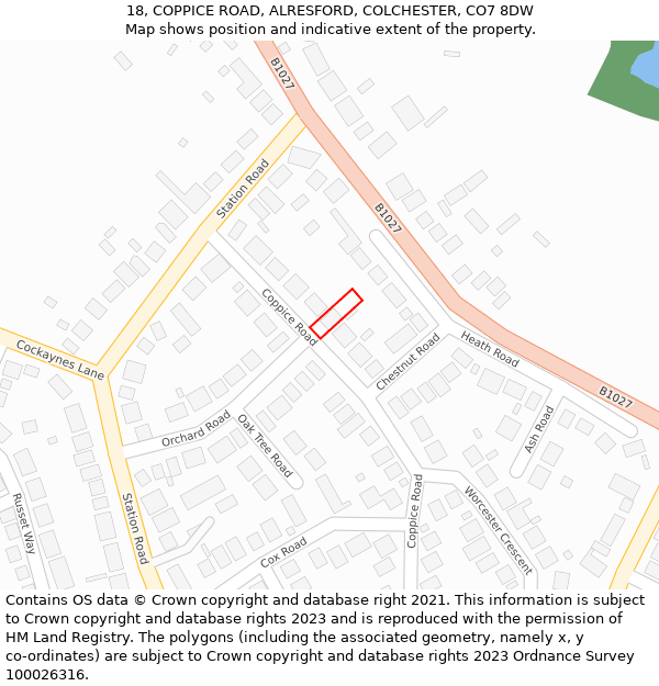 18, COPPICE ROAD, ALRESFORD, COLCHESTER, CO7 8DW: Location map and indicative extent of plot