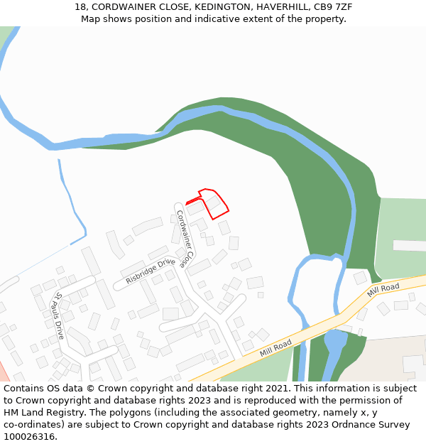 18, CORDWAINER CLOSE, KEDINGTON, HAVERHILL, CB9 7ZF: Location map and indicative extent of plot