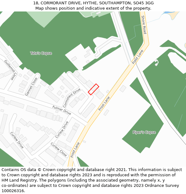 18, CORMORANT DRIVE, HYTHE, SOUTHAMPTON, SO45 3GG: Location map and indicative extent of plot