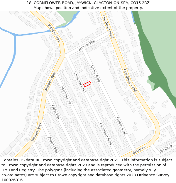 18, CORNFLOWER ROAD, JAYWICK, CLACTON-ON-SEA, CO15 2RZ: Location map and indicative extent of plot