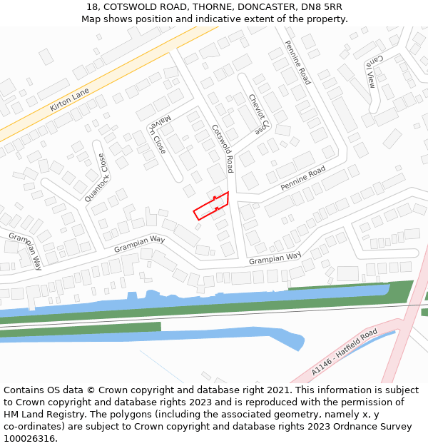 18, COTSWOLD ROAD, THORNE, DONCASTER, DN8 5RR: Location map and indicative extent of plot