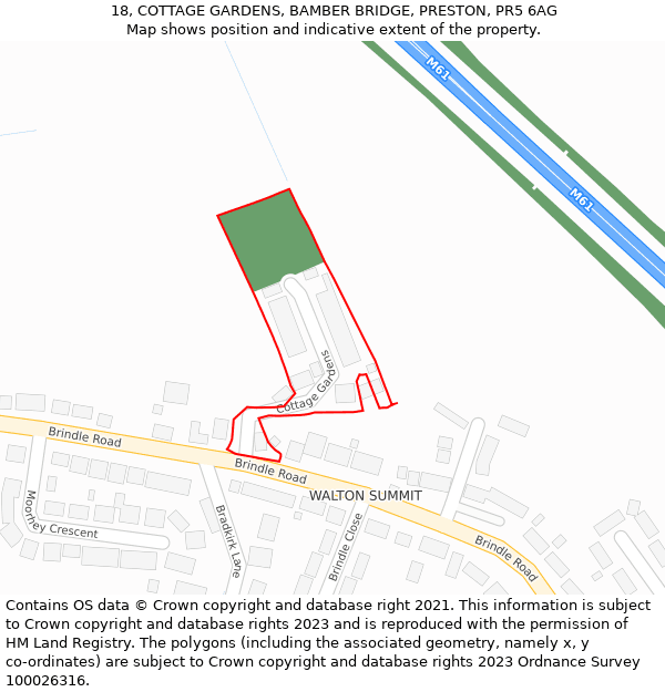 18, COTTAGE GARDENS, BAMBER BRIDGE, PRESTON, PR5 6AG: Location map and indicative extent of plot
