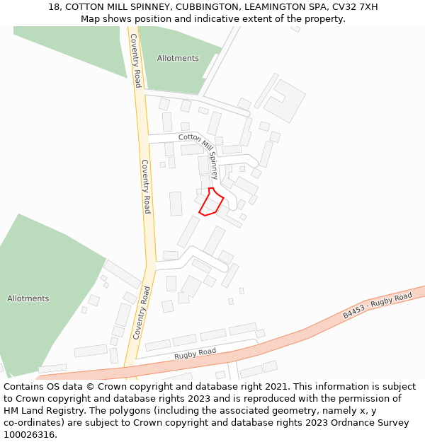 18, COTTON MILL SPINNEY, CUBBINGTON, LEAMINGTON SPA, CV32 7XH: Location map and indicative extent of plot