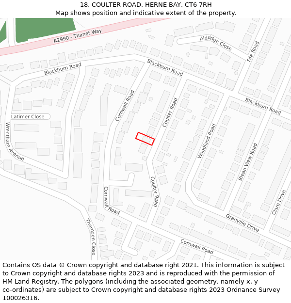 18, COULTER ROAD, HERNE BAY, CT6 7RH: Location map and indicative extent of plot