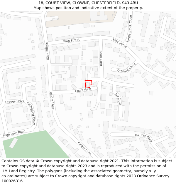 18, COURT VIEW, CLOWNE, CHESTERFIELD, S43 4BU: Location map and indicative extent of plot