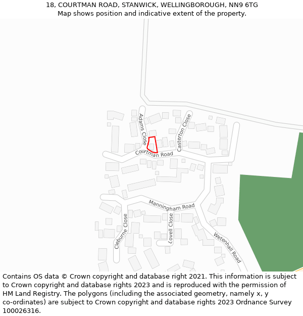 18, COURTMAN ROAD, STANWICK, WELLINGBOROUGH, NN9 6TG: Location map and indicative extent of plot