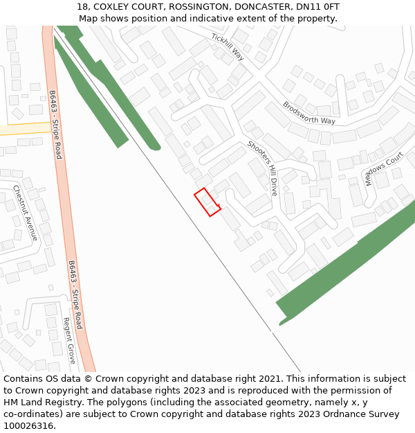 18, COXLEY COURT, ROSSINGTON, DONCASTER, DN11 0FT: Location map and indicative extent of plot