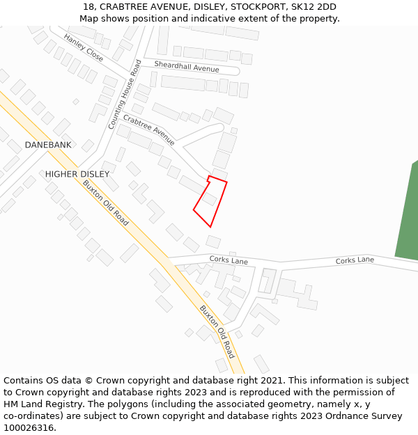 18, CRABTREE AVENUE, DISLEY, STOCKPORT, SK12 2DD: Location map and indicative extent of plot