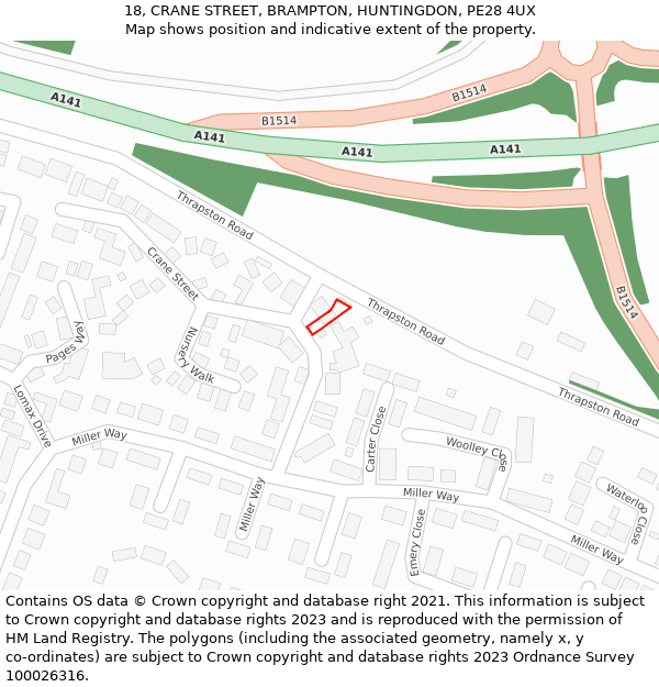 18, CRANE STREET, BRAMPTON, HUNTINGDON, PE28 4UX: Location map and indicative extent of plot