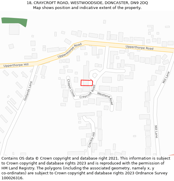 18, CRAYCROFT ROAD, WESTWOODSIDE, DONCASTER, DN9 2DQ: Location map and indicative extent of plot