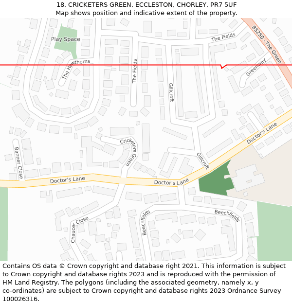 18, CRICKETERS GREEN, ECCLESTON, CHORLEY, PR7 5UF: Location map and indicative extent of plot