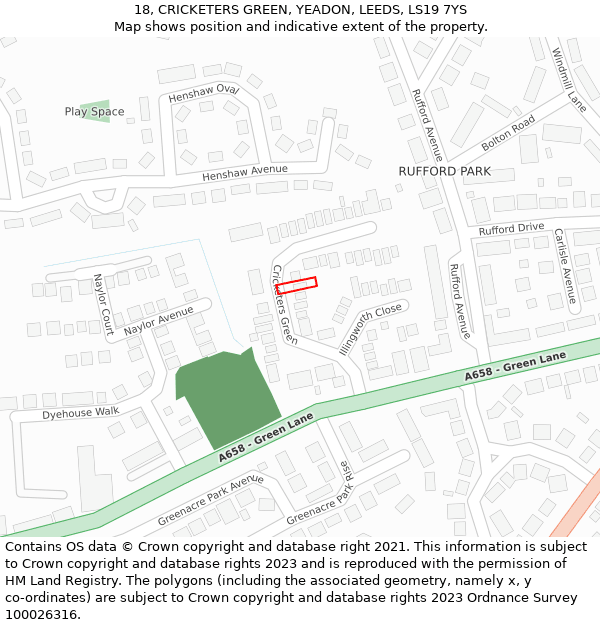 18, CRICKETERS GREEN, YEADON, LEEDS, LS19 7YS: Location map and indicative extent of plot