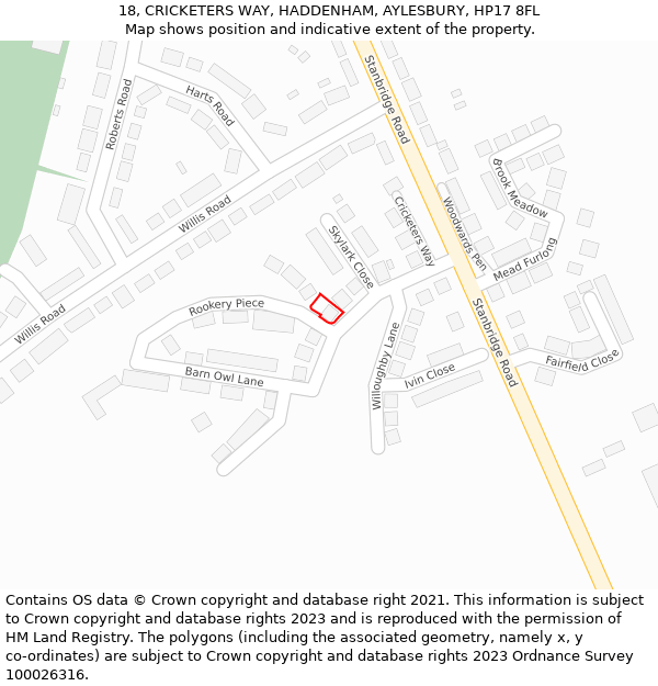 18, CRICKETERS WAY, HADDENHAM, AYLESBURY, HP17 8FL: Location map and indicative extent of plot