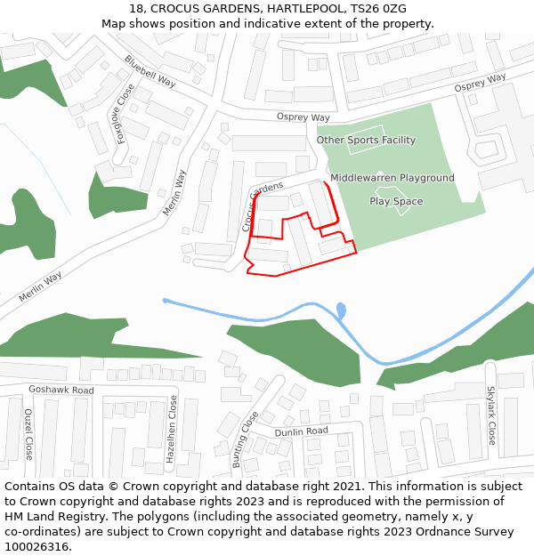 18, CROCUS GARDENS, HARTLEPOOL, TS26 0ZG: Location map and indicative extent of plot