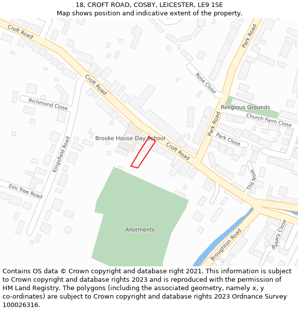 18, CROFT ROAD, COSBY, LEICESTER, LE9 1SE: Location map and indicative extent of plot