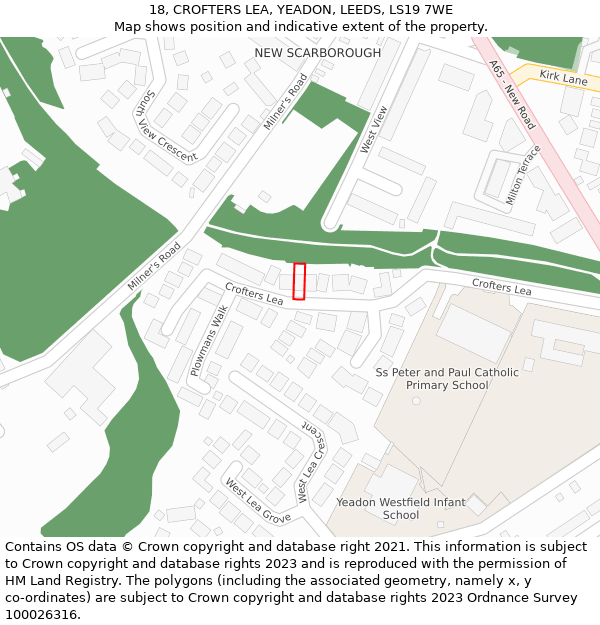 18, CROFTERS LEA, YEADON, LEEDS, LS19 7WE: Location map and indicative extent of plot