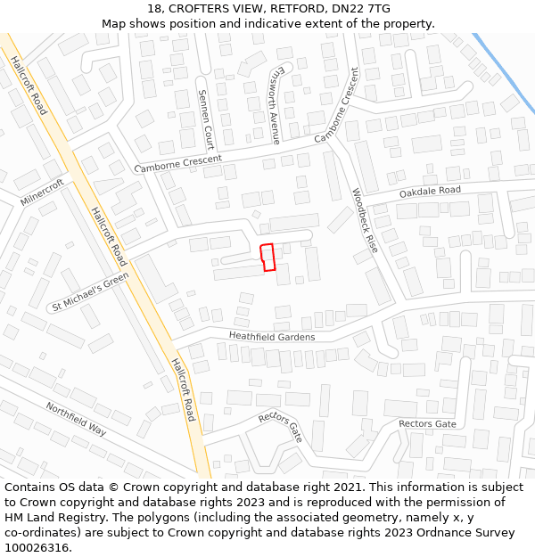 18, CROFTERS VIEW, RETFORD, DN22 7TG: Location map and indicative extent of plot