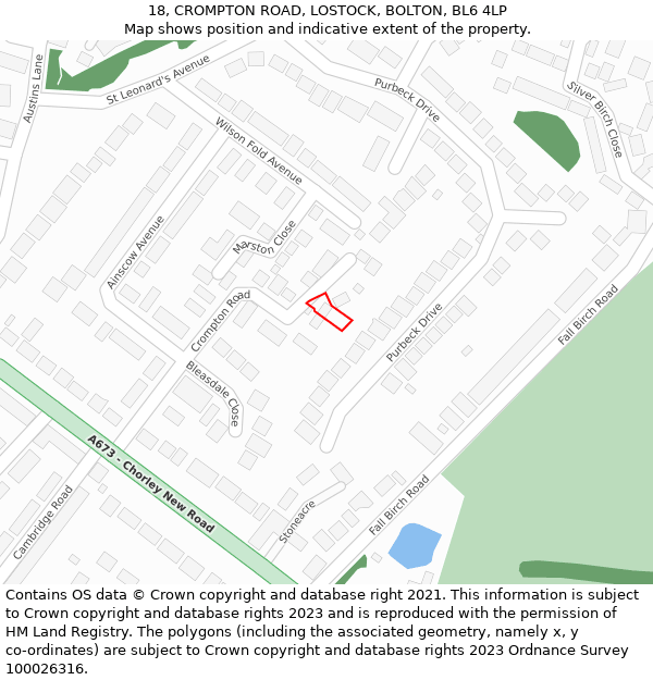 18, CROMPTON ROAD, LOSTOCK, BOLTON, BL6 4LP: Location map and indicative extent of plot