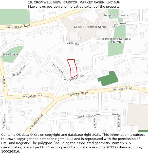 18, CROMWELL VIEW, CAISTOR, MARKET RASEN, LN7 6UH: Location map and indicative extent of plot