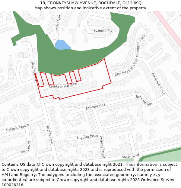 18, CRONKEYSHAW AVENUE, ROCHDALE, OL12 6SQ: Location map and indicative extent of plot