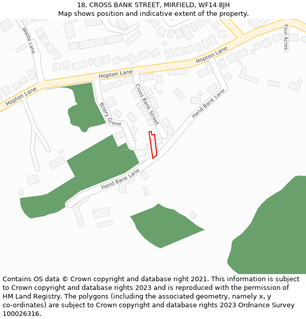 18, CROSS BANK STREET, MIRFIELD, WF14 8JH: Location map and indicative extent of plot