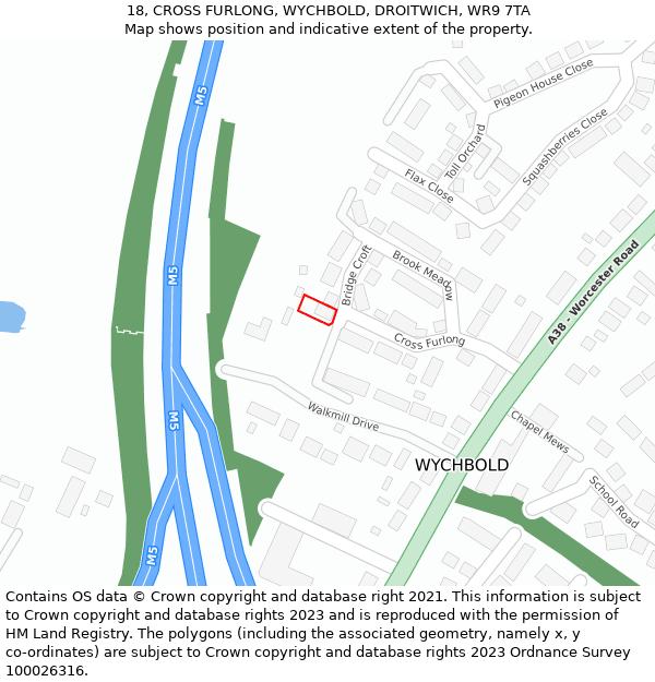 18, CROSS FURLONG, WYCHBOLD, DROITWICH, WR9 7TA: Location map and indicative extent of plot
