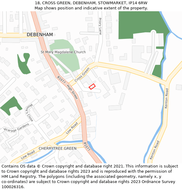 18, CROSS GREEN, DEBENHAM, STOWMARKET, IP14 6RW: Location map and indicative extent of plot