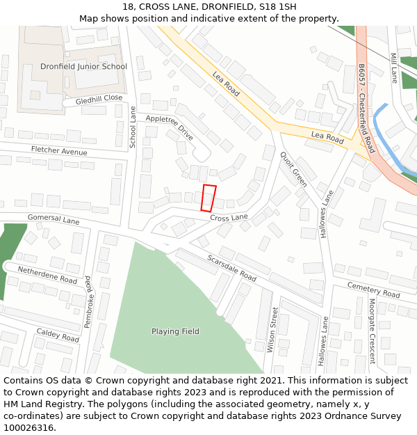 18, CROSS LANE, DRONFIELD, S18 1SH: Location map and indicative extent of plot