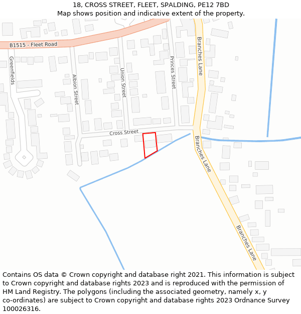 18, CROSS STREET, FLEET, SPALDING, PE12 7BD: Location map and indicative extent of plot