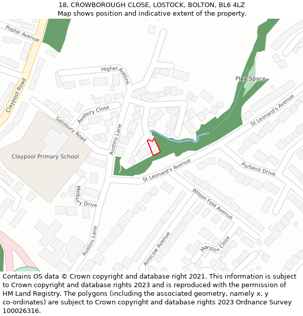 18, CROWBOROUGH CLOSE, LOSTOCK, BOLTON, BL6 4LZ: Location map and indicative extent of plot