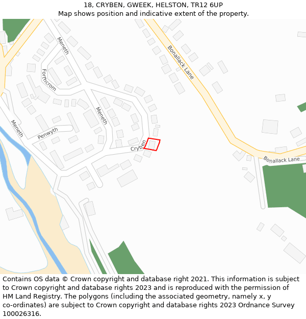 18, CRYBEN, GWEEK, HELSTON, TR12 6UP: Location map and indicative extent of plot