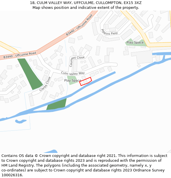 18, CULM VALLEY WAY, UFFCULME, CULLOMPTON, EX15 3XZ: Location map and indicative extent of plot