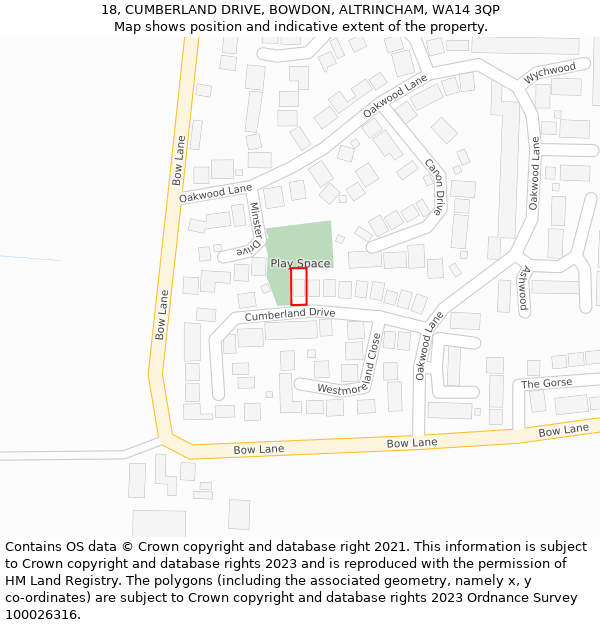 18, CUMBERLAND DRIVE, BOWDON, ALTRINCHAM, WA14 3QP: Location map and indicative extent of plot