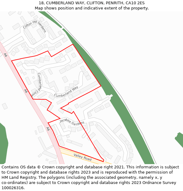 18, CUMBERLAND WAY, CLIFTON, PENRITH, CA10 2ES: Location map and indicative extent of plot