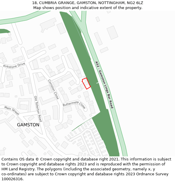 18, CUMBRIA GRANGE, GAMSTON, NOTTINGHAM, NG2 6LZ: Location map and indicative extent of plot