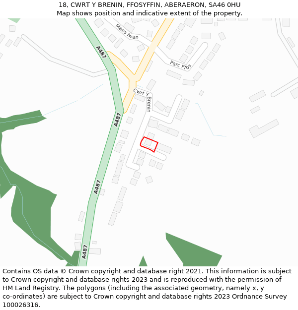 18, CWRT Y BRENIN, FFOSYFFIN, ABERAERON, SA46 0HU: Location map and indicative extent of plot