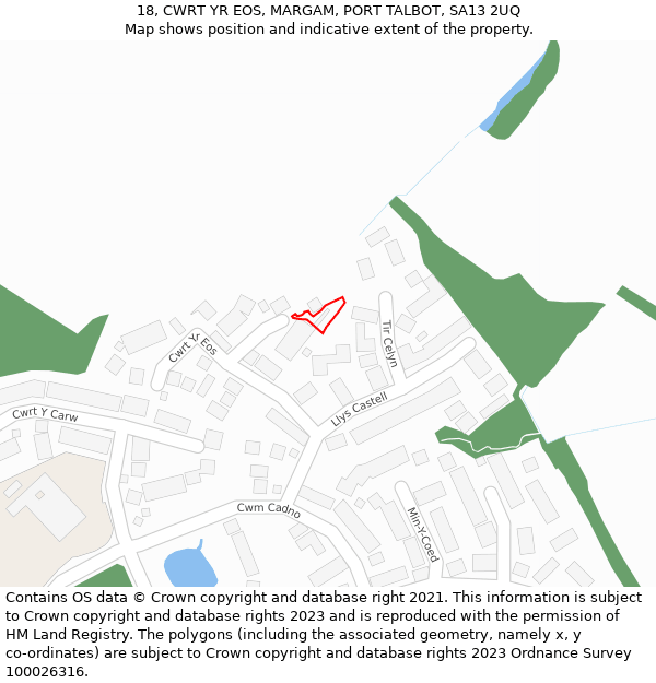 18, CWRT YR EOS, MARGAM, PORT TALBOT, SA13 2UQ: Location map and indicative extent of plot