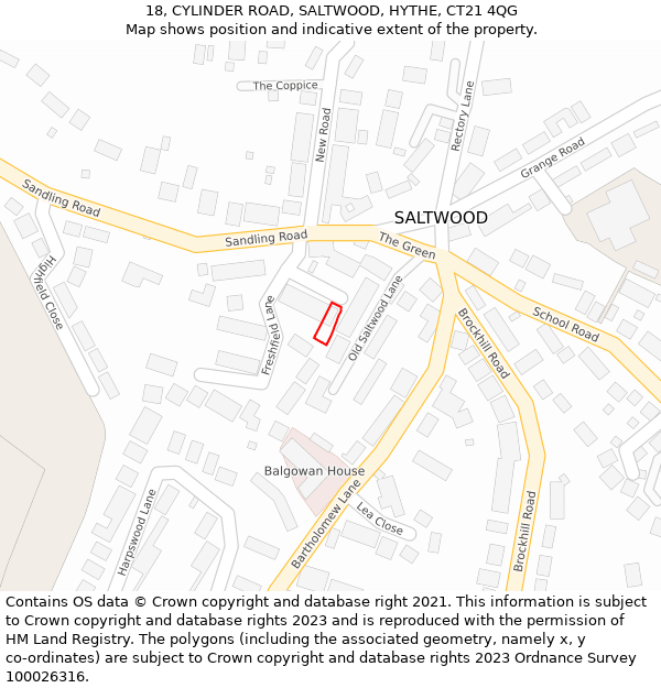 18, CYLINDER ROAD, SALTWOOD, HYTHE, CT21 4QG: Location map and indicative extent of plot