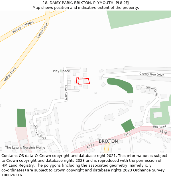 18, DAISY PARK, BRIXTON, PLYMOUTH, PL8 2FJ: Location map and indicative extent of plot