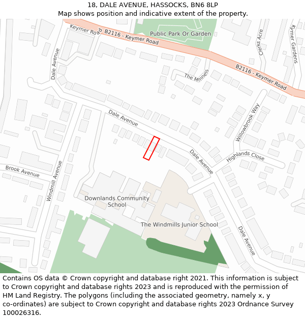 18, DALE AVENUE, HASSOCKS, BN6 8LP: Location map and indicative extent of plot