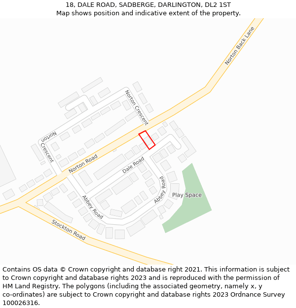 18, DALE ROAD, SADBERGE, DARLINGTON, DL2 1ST: Location map and indicative extent of plot