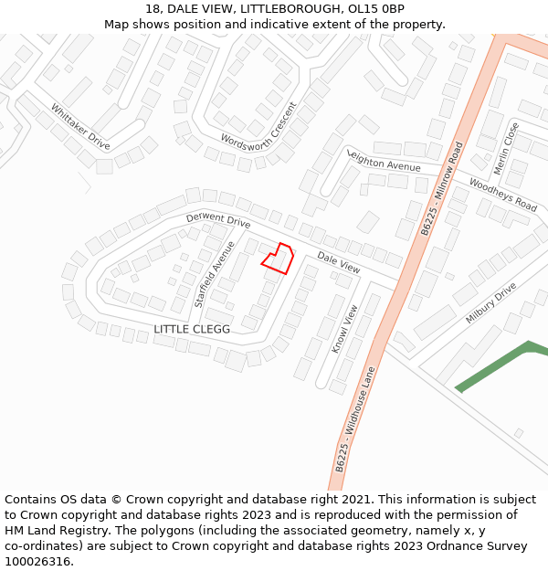 18, DALE VIEW, LITTLEBOROUGH, OL15 0BP: Location map and indicative extent of plot