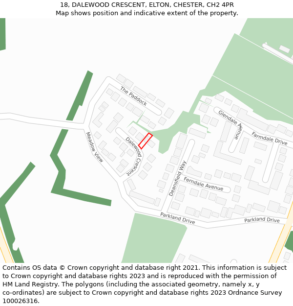 18, DALEWOOD CRESCENT, ELTON, CHESTER, CH2 4PR: Location map and indicative extent of plot