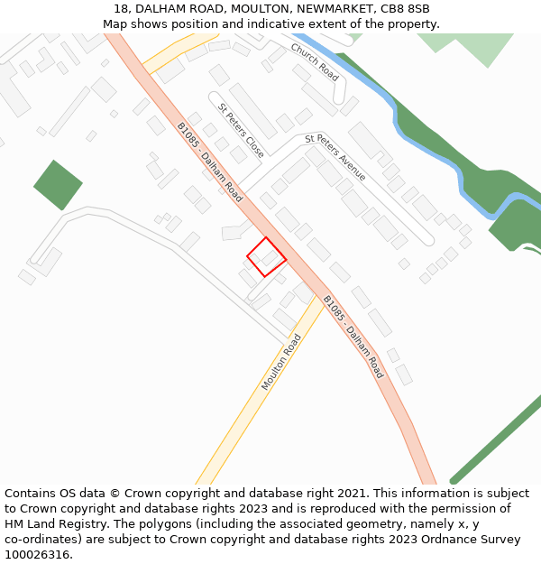 18, DALHAM ROAD, MOULTON, NEWMARKET, CB8 8SB: Location map and indicative extent of plot